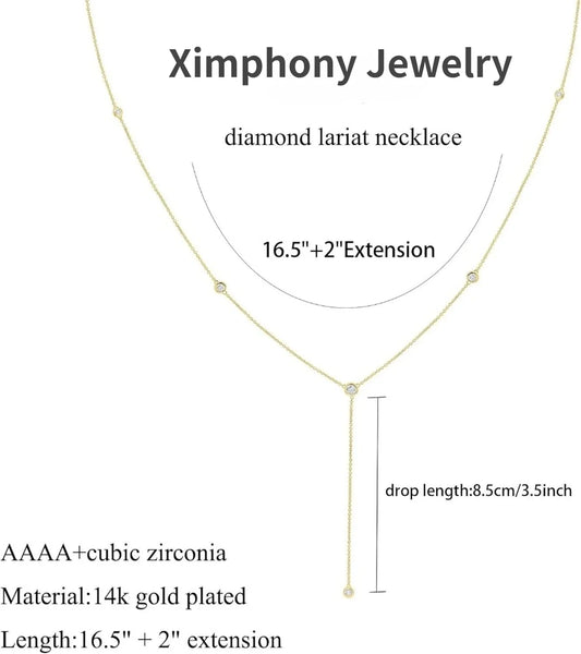 Gold Plated CZ Lariat Necklace for Women Boho Fashion Jewelry Women, Silver Plated Necklace for Women, Dainty Gold Necklaces