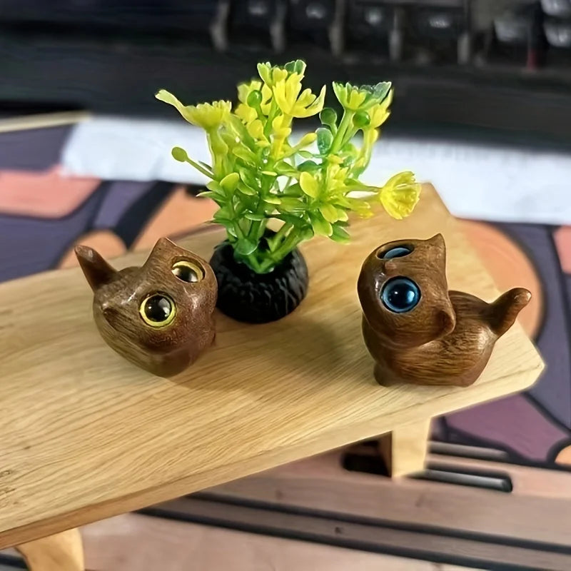 Charming Wooden Kitten Figurine - Handcrafted Cat Decor For Home, Perfect Gift Idea Cat Figurine Cat Accessories
