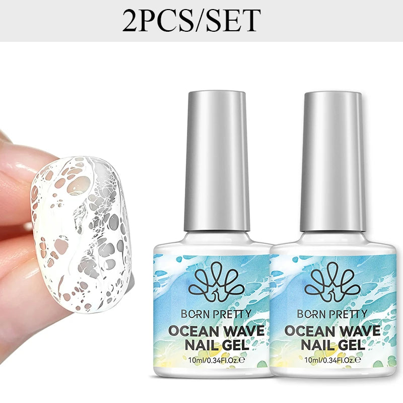 BORN PRETTY 10ml Ocean Wave Watercolor Liquid Gel Polish Stroke White Watercolor 3 Seconds Spread Lace Hollow Gradient Nail A