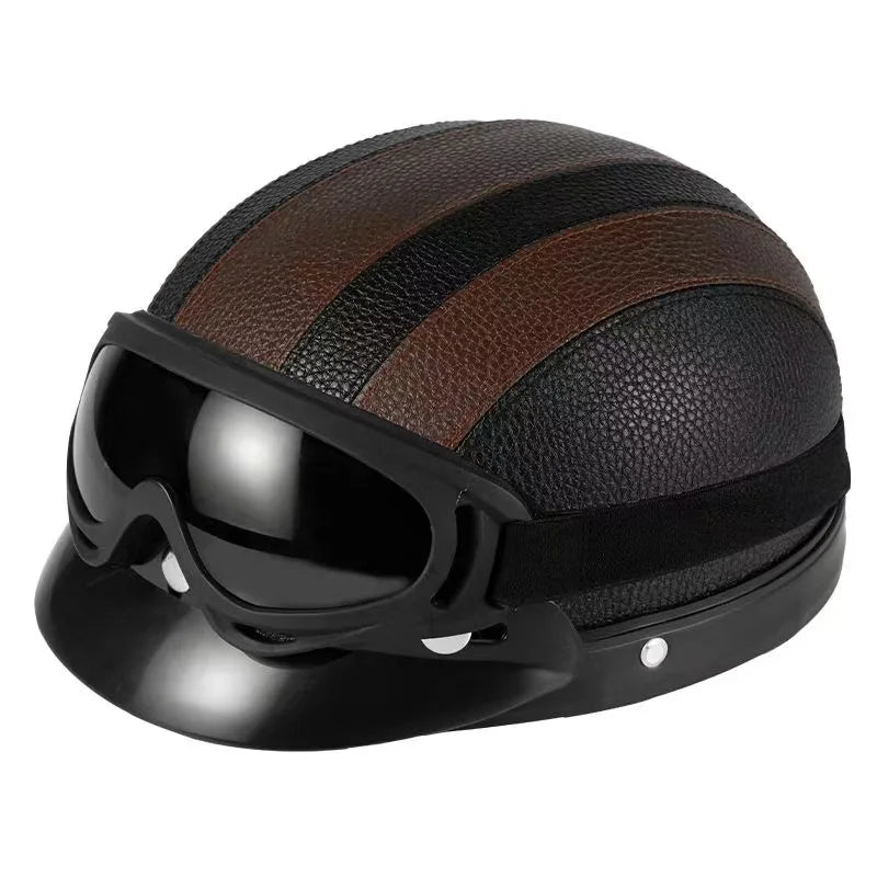 Vintage for Harley Leather Helmet for Men Women Winter Warm Universal Lightweight Half Helmet Electric Bicycles Great Gift Se