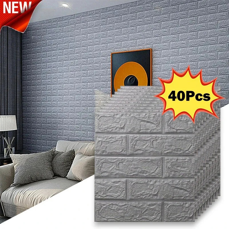 40Pcs 38.5X35cm Imitation Brick Wallpaper Self-adhesive Waterproof Moisture-proof Living Room Background Bedroom Wall Decorat