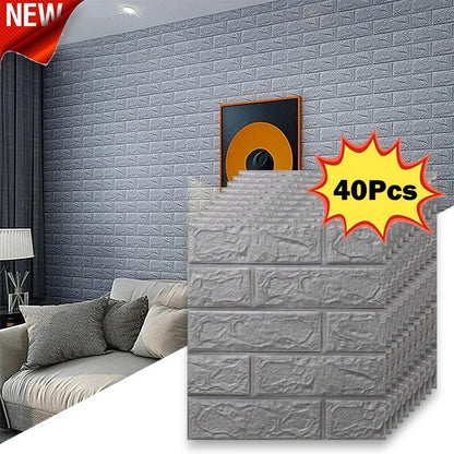 40Pcs 38.5X35cm Imitation Brick Wallpaper Self-adhesive Waterproof Moisture-proof Living Room Background Bedroom Wall Decorat