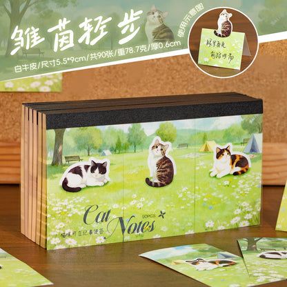 90pcs White Kraft Cat Sticky Notes - Cute Watercolor Kitten Design for Journal & Reminders