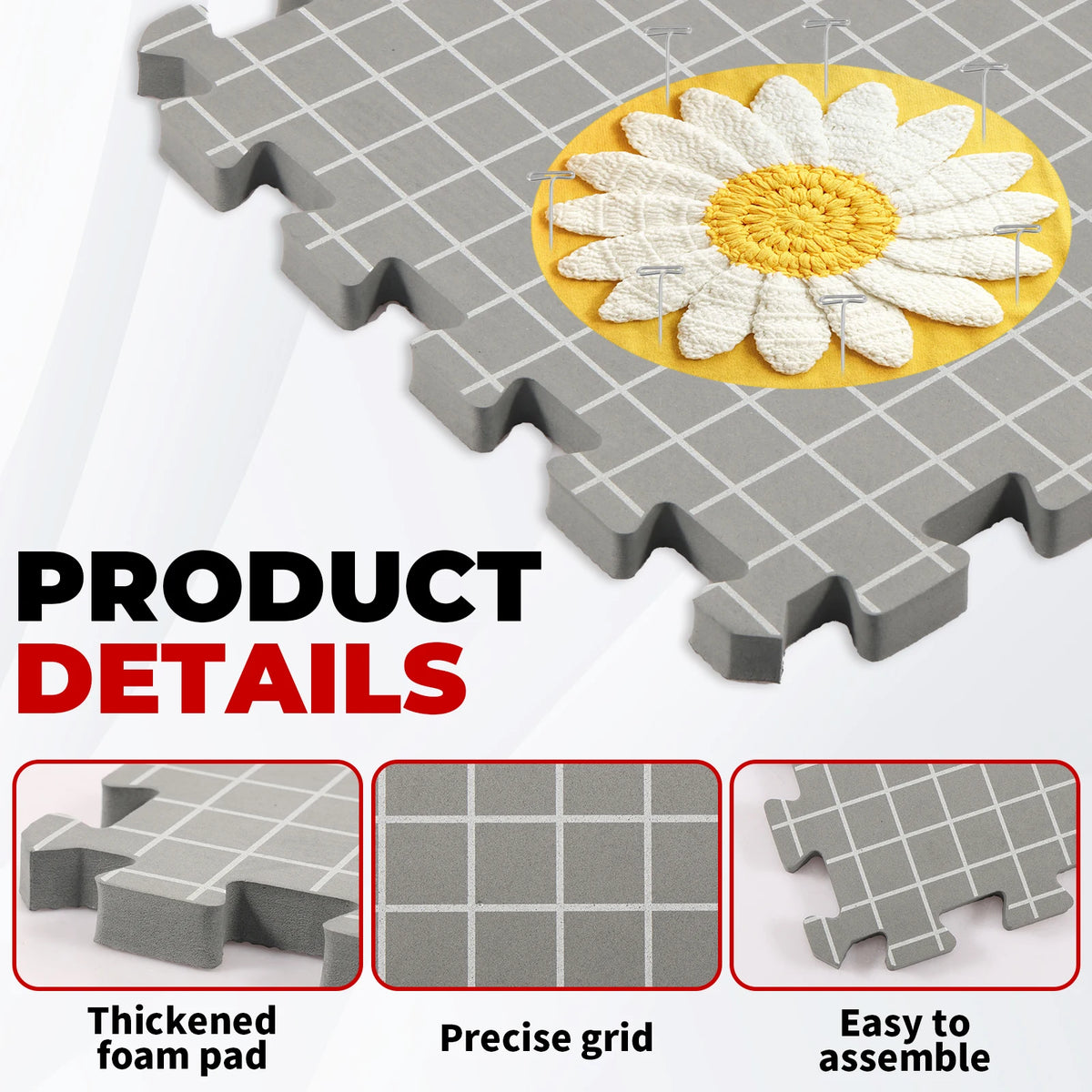 Foam Thick Blocking Boards Kit with Grids Blocking Mat and T-Pins Easy to Install Handmade Knitting And Crochet Accessories