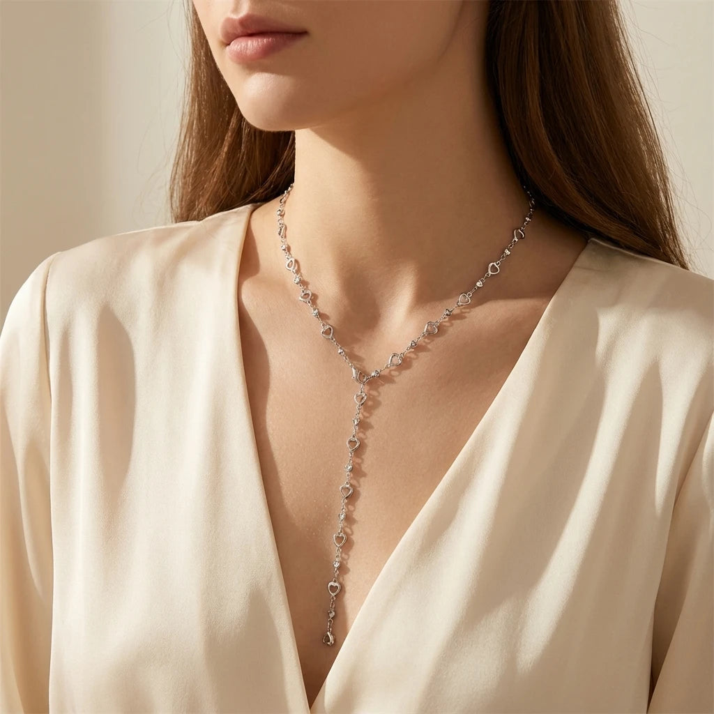 Sexy Long Crystal Lariat Necklace for Women Romantic Gold Color Boho Heart Strip Drop Chain Body Accessories Jewelry Party Gi