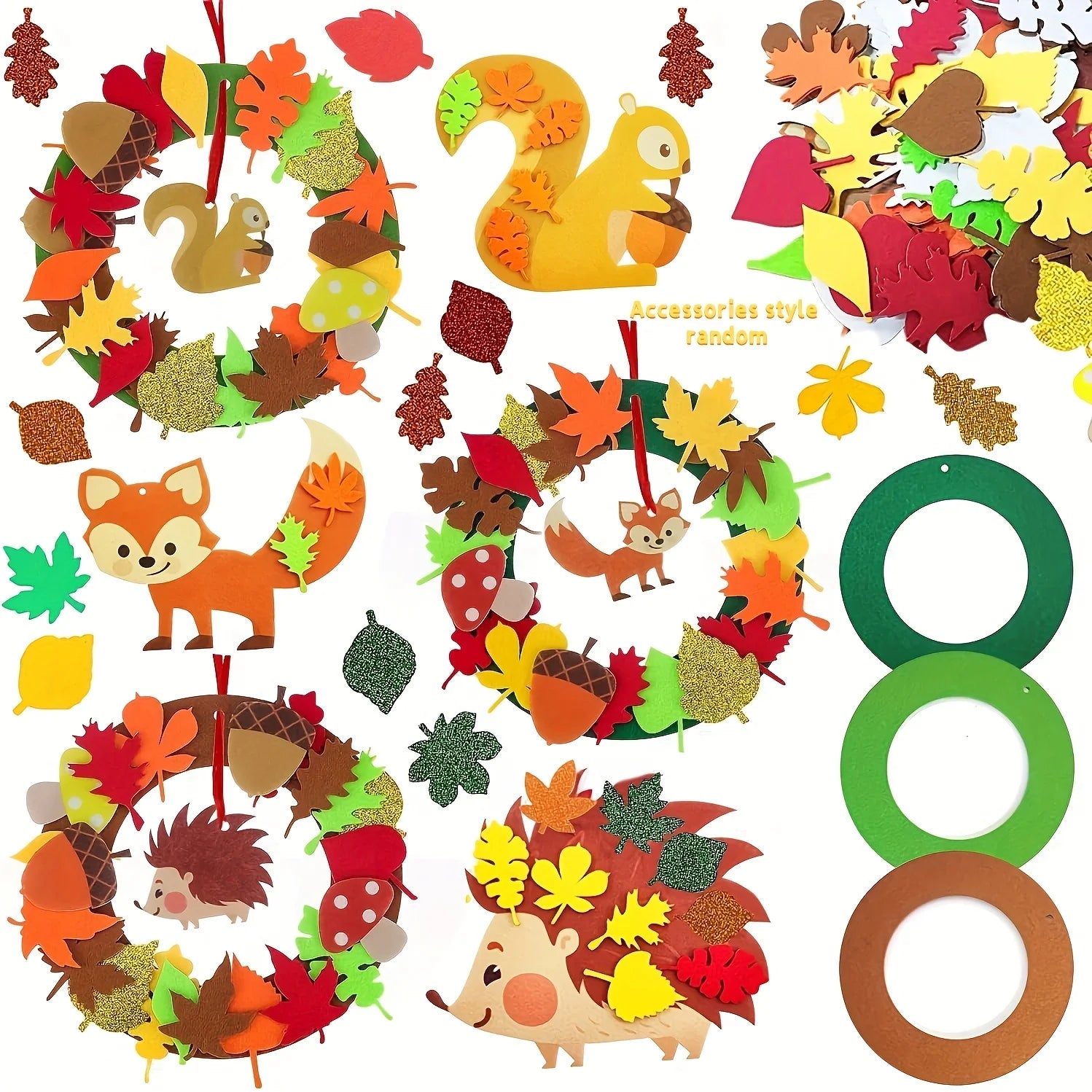 131pcs Fall Wreath Craft Kit, Autumn Crafts Set, Thanksgiving Art Supplies, Foam Craft Kit, Hedgehog Craft Set, Felt Craft Ki