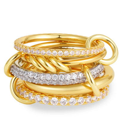 Luxury Cubic Zirconia Gold Plating Multilayer Connecting Rings for Women Fashion Mixed Color Stackable Finger Ring Party Jewe