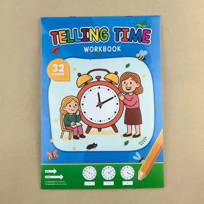 Children's Time Concept Practice Workbook, Suitable for Home School and Kindergarten Activities, Includes Reading and Math Pr