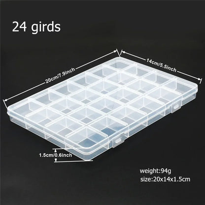 6–32 Compartment Plastic Storage Organizer Box for Beads, Jewelry & Craft Supplies - 24 girds