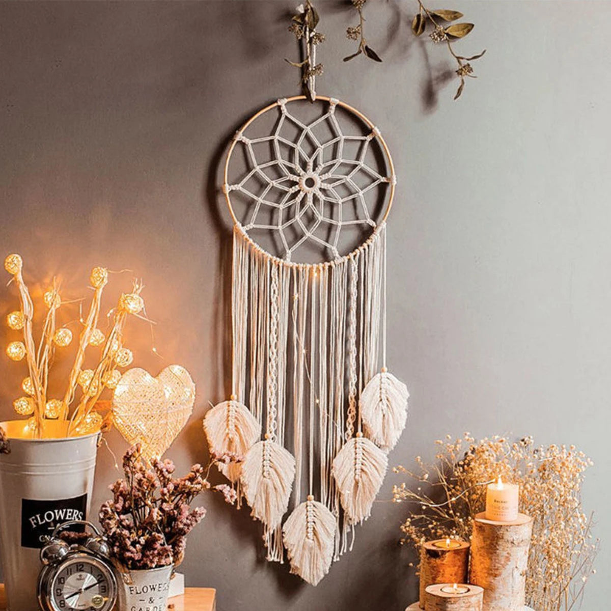 Macrame Dream Catcher Bohemian Leaf Wall Hanging Nordic Decor Boho Handmade Tapestry Ornaments for Home Living Room Decoratio