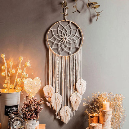 Macrame Dream Catcher Bohemian Leaf Wall Hanging Nordic Decor Boho Handmade Tapestry Ornaments for Home Living Room Decoratio