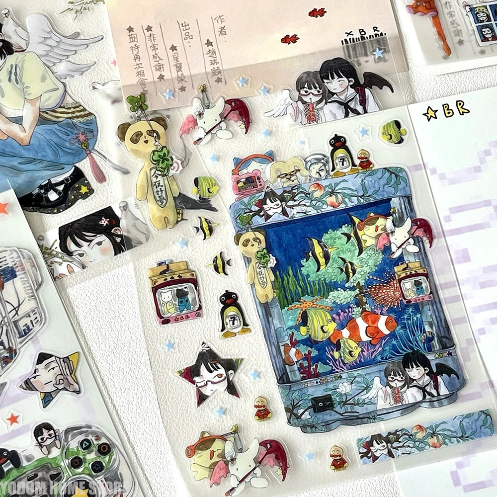 Exquisite Hand-Drawn Dreamcore Stickers Retro Comic Character Design, Rare Craft Materials for Scrapbooking & DIY Art