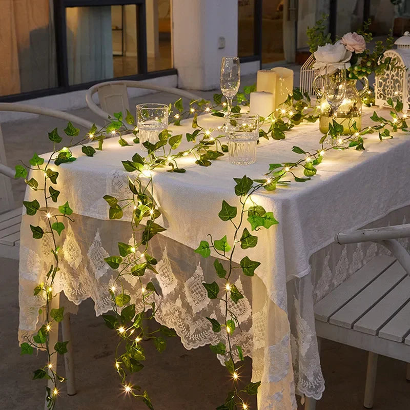 Flower Green Leaf String Lights Artificial Vine Fairy Lights Battery Powered Christmas Tree Garland Light for Weeding Home De