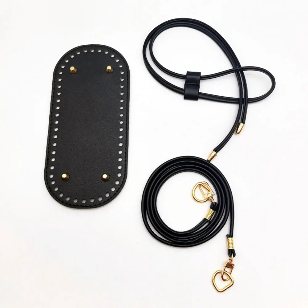 3Pcs DIY Purse Making Kit with Chain PU Leather Bucket Bag Base & Shoulder Strap Crochet Handbag Accessories ﻿ - 3Pcs Black O