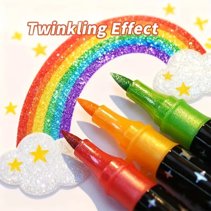 24 Colors Colorful Double-Ended Glitter Pens with Fast-Drying Glue-Like Ink - Fine Tip Tip-To-Base for Scrapbooking, Card Mak