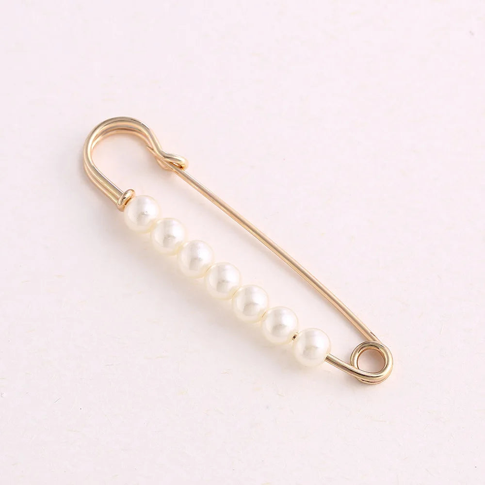Women New Cute Imitation Pearl Rhinestone Brooch Anti-lighting Skirt Waist Pin Fashion Jewelry Accessories Gifts - 7.5CM 2205