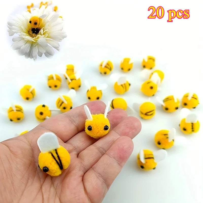 20pcs Cute Mini Bee Pom Pom Decorations for Crafts, Party Favors, Flower Arrangements & DIY Projects