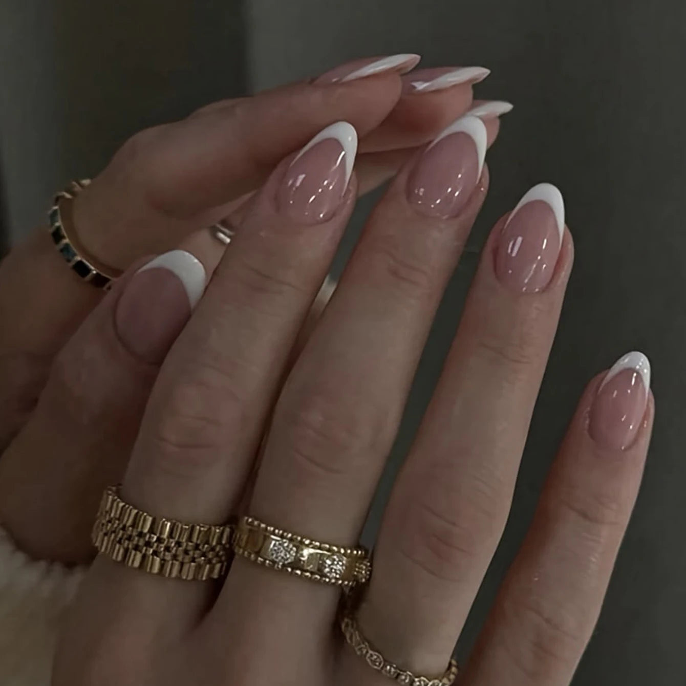 120PCS/Box AWhite Almond French Pointed Nail Smooth Nail, Fully Covered Acrylic Nail, Professional Salon And Diy Nail Art