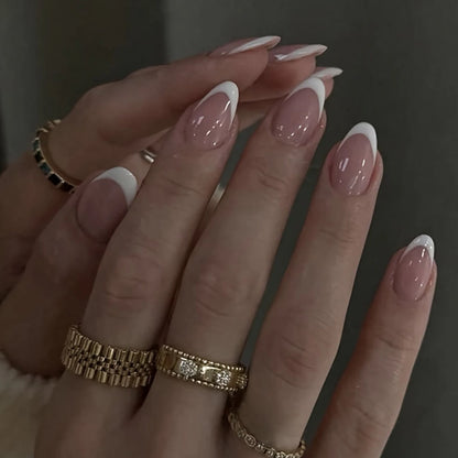 120PCS/Box AWhite Almond French Pointed Nail Smooth Nail, Fully Covered Acrylic Nail, Professional Salon And Diy Nail Art