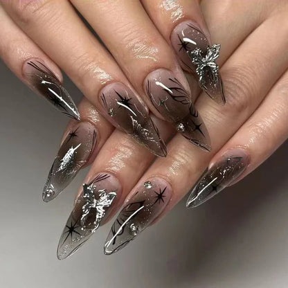 24PCS/ Almond Fake Nails Instantly Upgrade Your Look, Pink and White Set Off by Gold Lines, Simple and Generous, Suitable for
