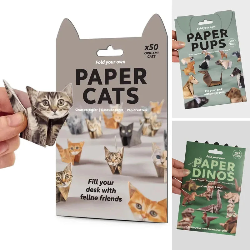 Creative DIY Paper Cats 50 Sheets DIY Origami Paper Handmade DIY Paper Cat Dog Dinosaur Fun Art Craft Folding Animal Folding 