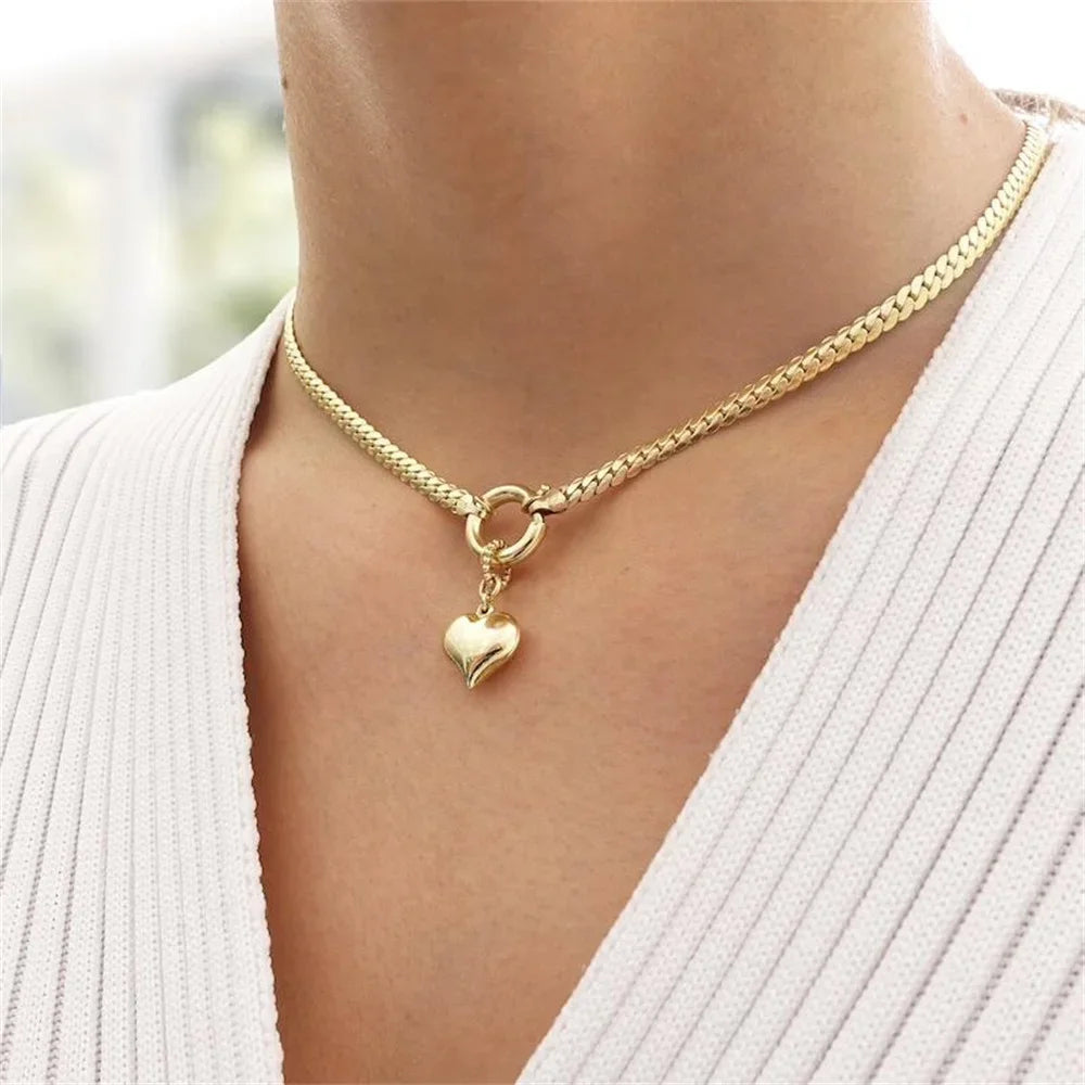 Vintage Punk Gold-plate Thick Chain Head Portrait Coin Pendant Necklace For Women Fashion Multilevel Geometric Hip Hop Jewelr