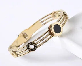 Fashion Simple Stainless Steel 3 Crystal Bracelet Bangle - B47 Gold