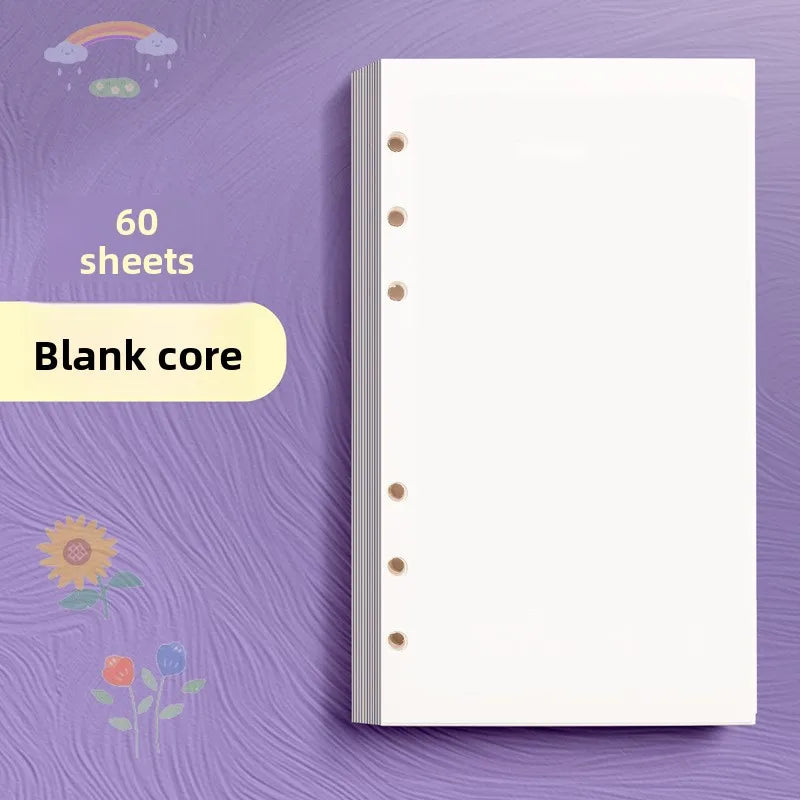60 Sheets Blank A6 Loose Leaf Refill 6-Ring Binder Inserts for Accounting Notebook Planner, Replaceable Inner Core for Journa