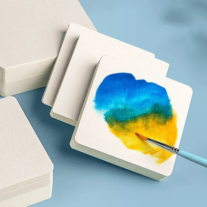 50Pcs 300g Blank Watercolor Paper Cards Portable Postcard Square Round for Painting School Student Art Supplies