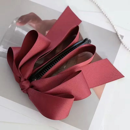Bow tassel hair clip, high-end satin, Y2K style, hairstyle decoration and ponytail accessory, Valentine's Day gift