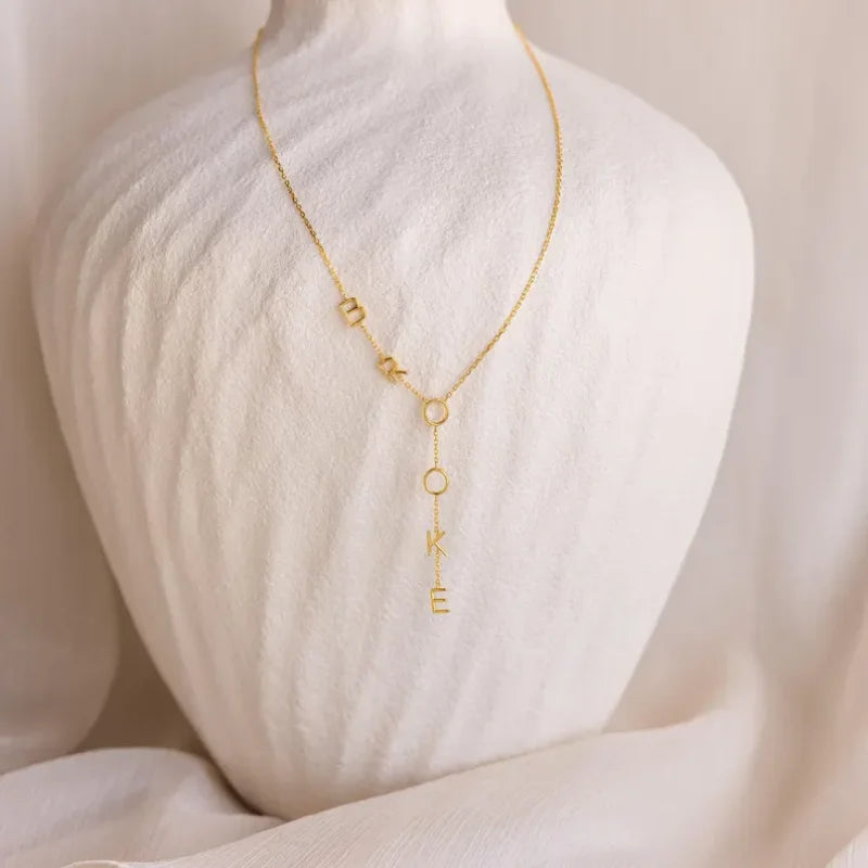 Custom Lariat Name Necklace Personalized Y Necklace Dainty Drop Name Jewelry Initials Necklace for Women Unique Gift for Her