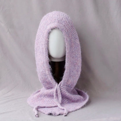 Unisex 100%Wool Knitted Balaclava Winter Ear Face Neck Protect One-Piece Scarf Hat Soft Warm Hooded Beanies Twist False Colla