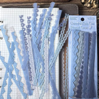 1 Pack (40 pieces) - Soft floral lace-like decorative stickers - Self-adhesive. Suitable for vintage scrapbooks and card maki
