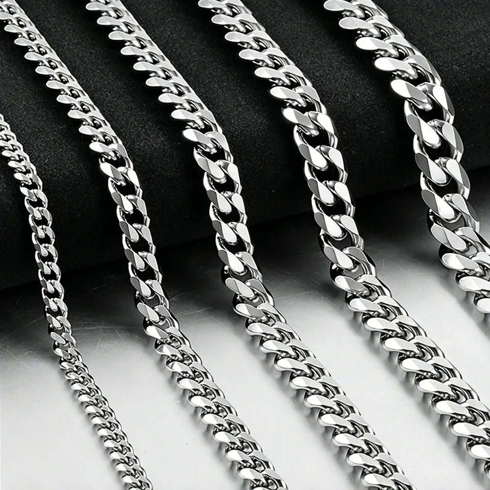 Hip Hop Cuban Chain Necklace Rock Stainless Steel Basic Chain Men Necklace Simple Necklace For Women Fashion Party Jewelry