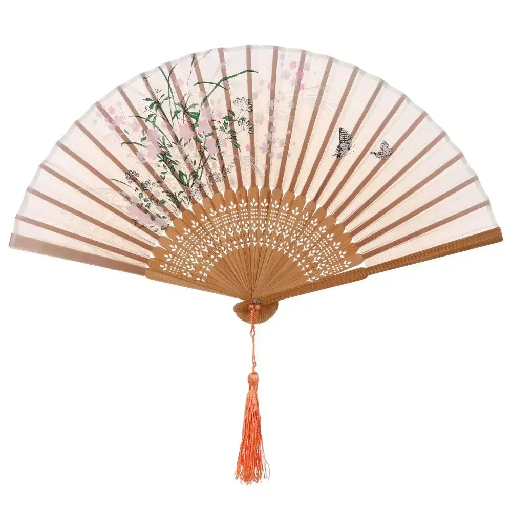 Retro Flower Pattern Home Decoration Elegent Bamboo Folding Fan Chinese Style Painting Handheld Fan Dance Performance Props -