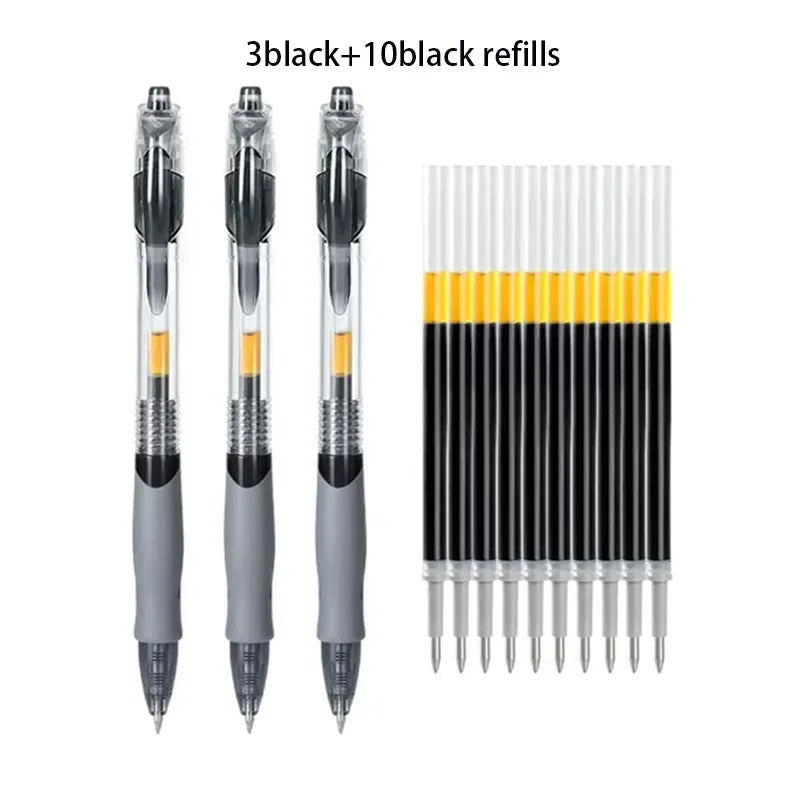 13/30pcs Retractable Gel Pens Set Black/Red/Blue Ink Ballpoint for Writing Refills Office Accessories School Supplies Station