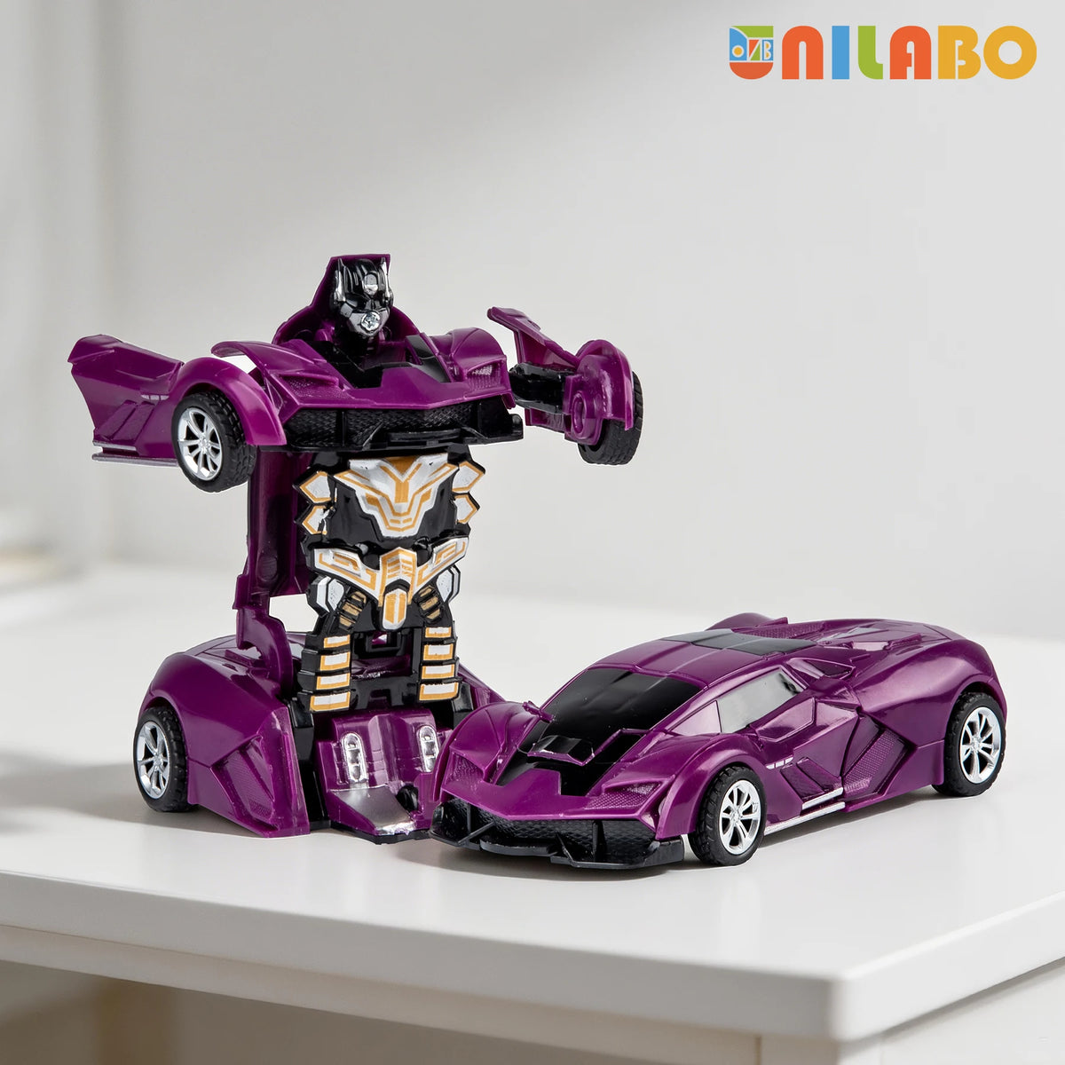 Transformable Robot Sports Car Toys, No Batteries, Educational Kids Gift, Colorful Model Vehicle for Play Learning - PURPLE