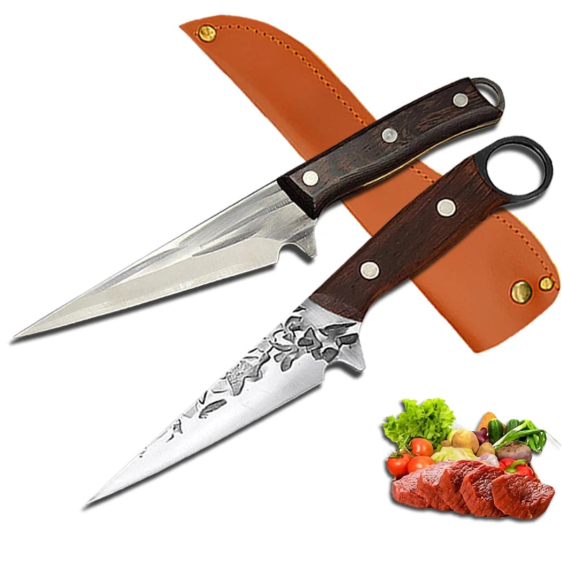 Forged Boning Knife Kitchen Cleaver Chef Paring Knife Butcher Knife Cooking Barbecue Fishing Cutting Tools with Cover