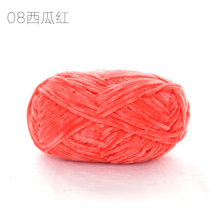 Pear Lustre Chenille Yarn 148Meters/Skein 2mm Thin Pleuche Wool Rope for Hand Crochet Dolls Shoes Materials - 08 Watermelon R
