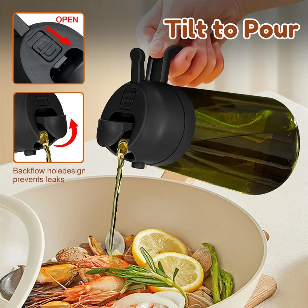 470ML/16oz Light-Blocking Dark Oil Sprayer for Cooking 2 in 1 Olive Oil Dispenser Bottle for Kitchen Dark Green Glass Oil Bot
