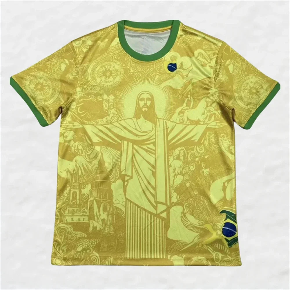 Summer Football Training Top Brazil Special Edition Jesus Black Grey Football Jersey Adult Children Outdoor Quick-drying Tshi
