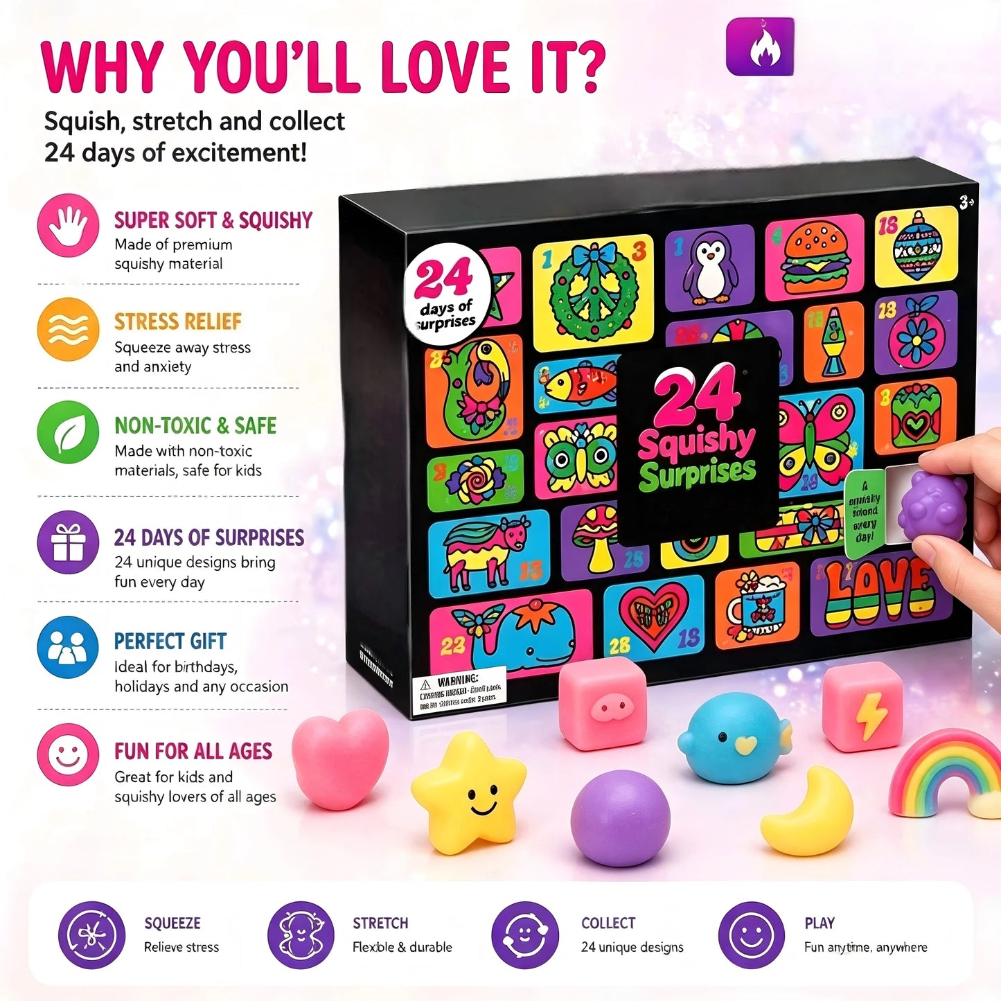Christmas Easter Advent Calendar 24 Pcs Unique Cute Squishy Fidget Toy Slow Rebound Anxiety Relief Mystery Surprise Gift Box