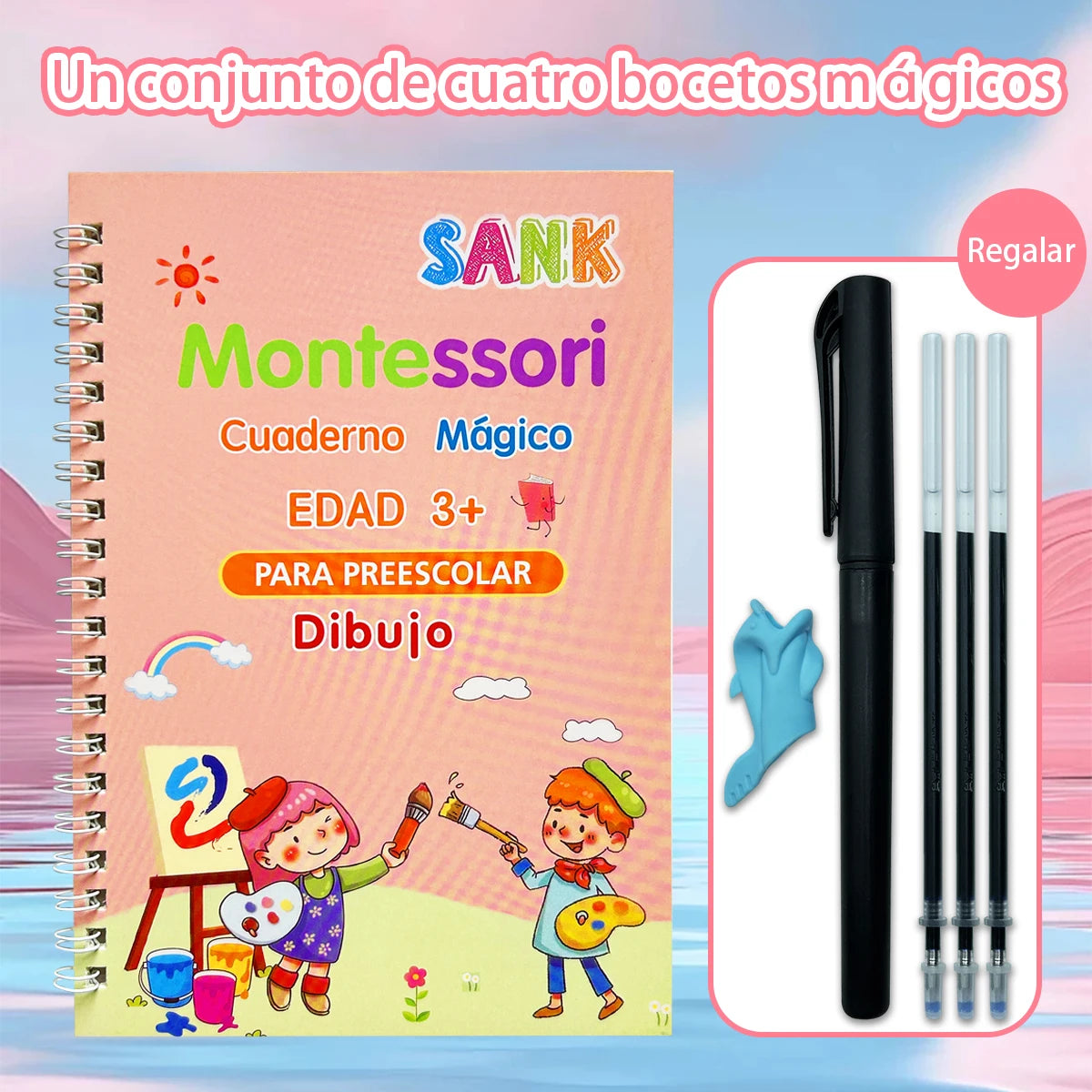 4 Booksset Notebook Spanish Sketchbook Montessori Calligraphy Magic Book Copybook Handwriting Early Learn