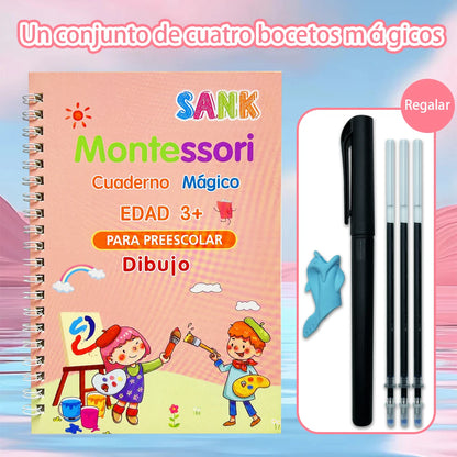 4 Booksset Notebook Spanish Sketchbook Montessori Calligraphy Magic Book Copybook Handwriting Early Learn