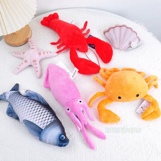 Lobster Squid Crab Starfish Scallop Carp Fish Aquarium Cartoon Sea Ocean Animal Marine Park Plush Toy Stuffed Doll Boy Girl G