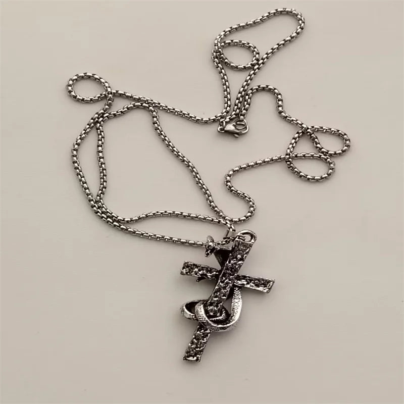 Vintage Cross Pendant Necklace Unisex Versatile Simple Long Sweater Chain Hip Hop Accessory - 22