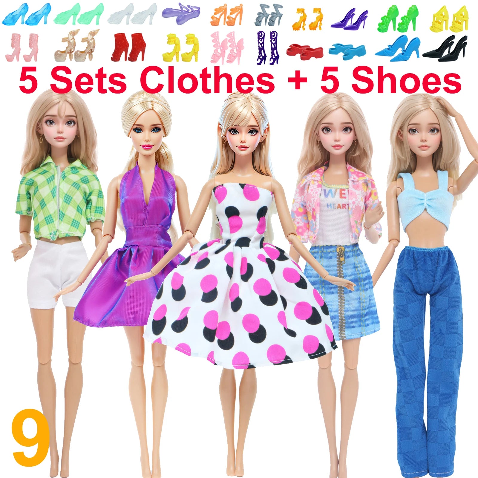 10 Pcs/Set Fashion Outfits 30cm Doll Shirt Pants Dress Shoes 11.5 Inch Doll Clothes Dollhouse 11.8" 1/6 Doll Accessories Toy 