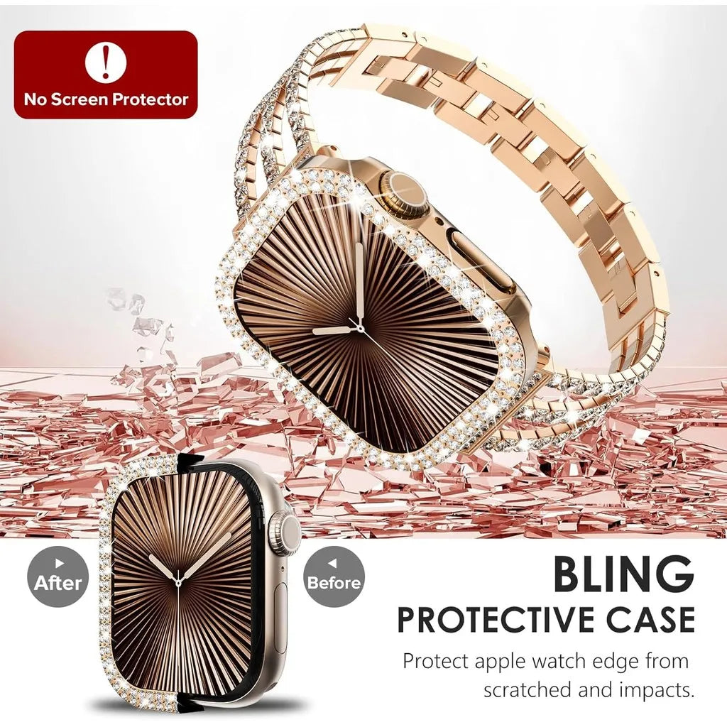 Bling Diamond Hollow Case for Apple Watch 46mm 42mm 40mm 41/44/45/49/41mm for iWatch Series 11 10 9 8 7 6 5 4 3 Protector Cov