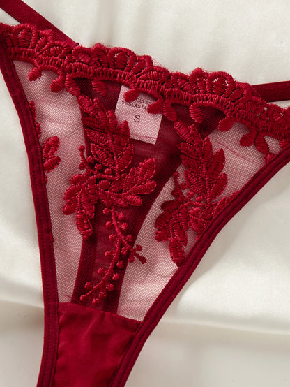 Wine Red Ladies' countryside style wheat ear embroidery semi transparent nightgown, elegant and comfortable, bow design ZA825