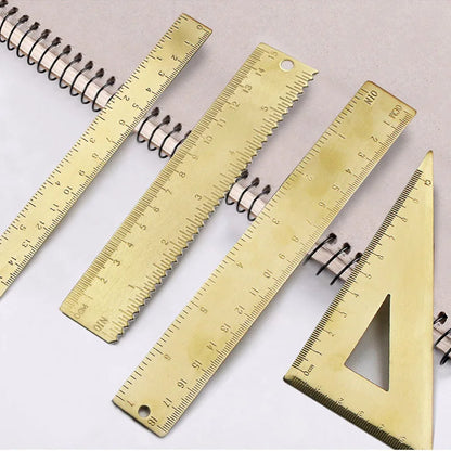 Professional Brass Drafting Set: Triangular Ruler, Protractor, French Curve, Copper Straight Edge Caliper, Vintage Drawing To